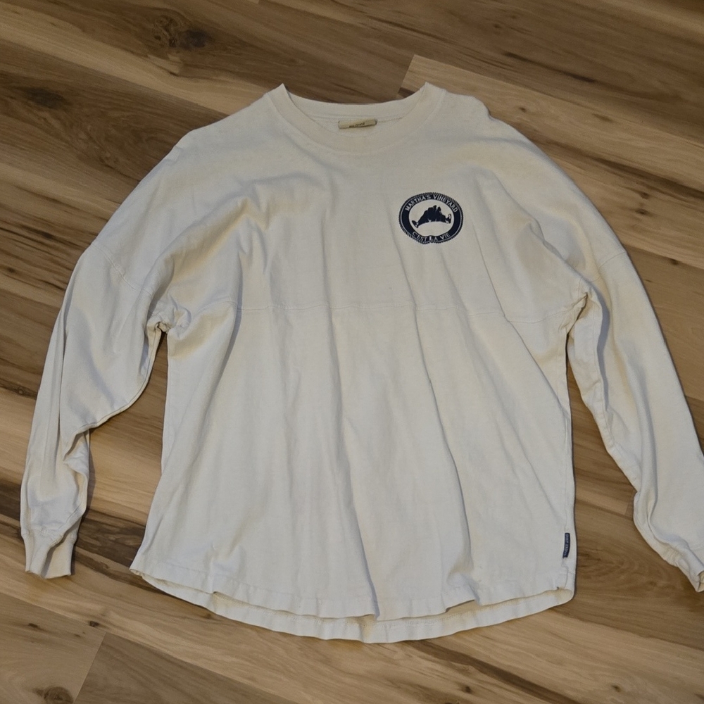 Cream Long Sleeve Shirt with Logo Mens Med.